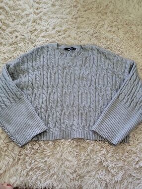 Sugar Lips Heather Gray Cable Knit Cropped Sweater